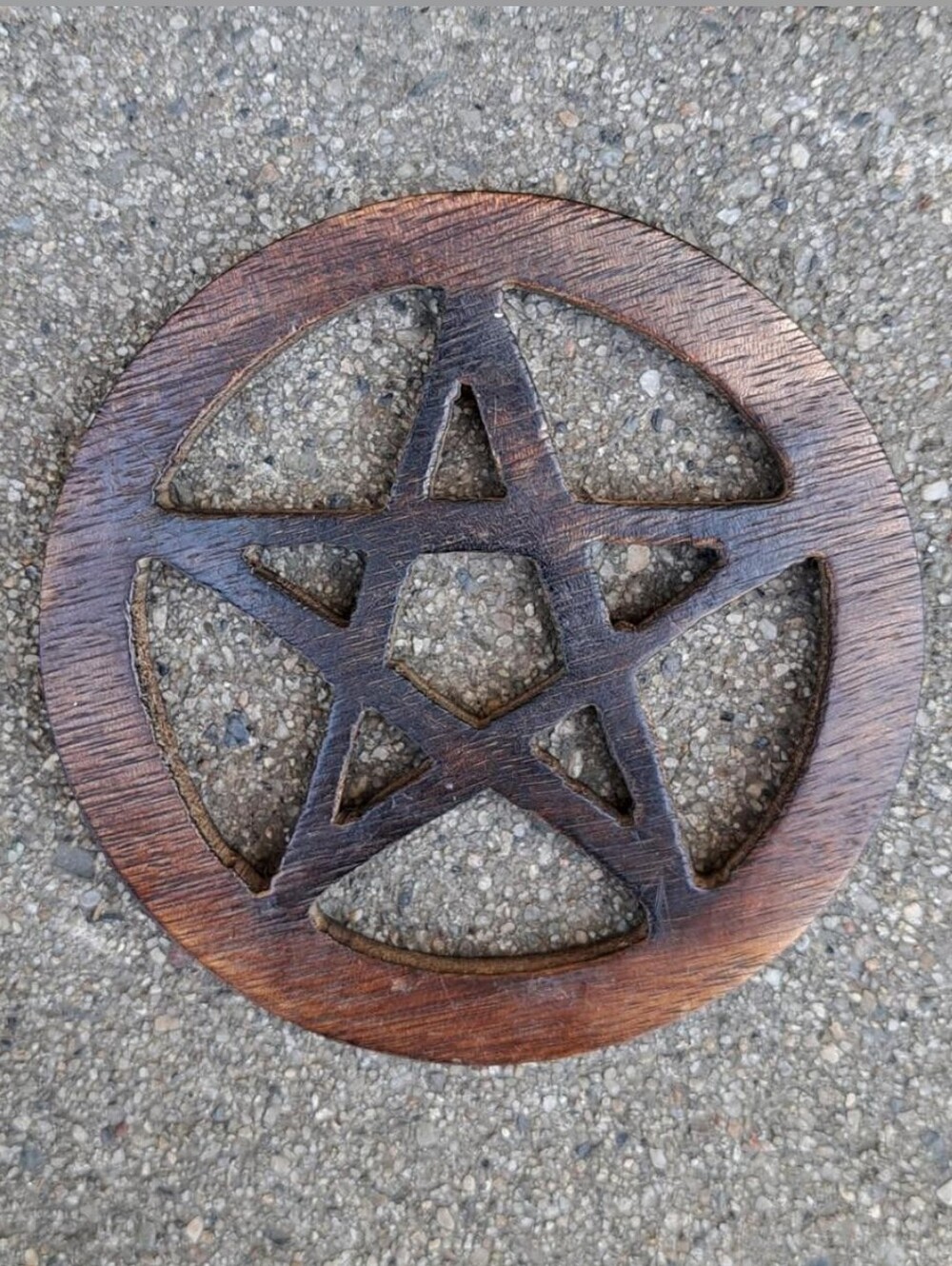 Hand Carved Mango Wood Pentagram Altar Tile